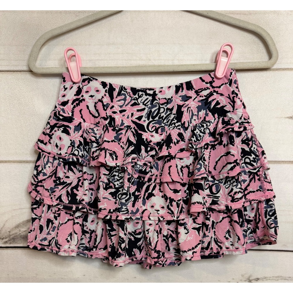 Lilly‎ Pulitzer Luxletic Ruffled Skort Pink Navy Panda Print XS 88183